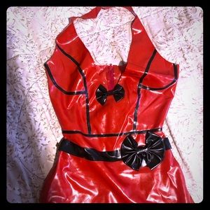 Red and black Latex gown ankle length Sz S